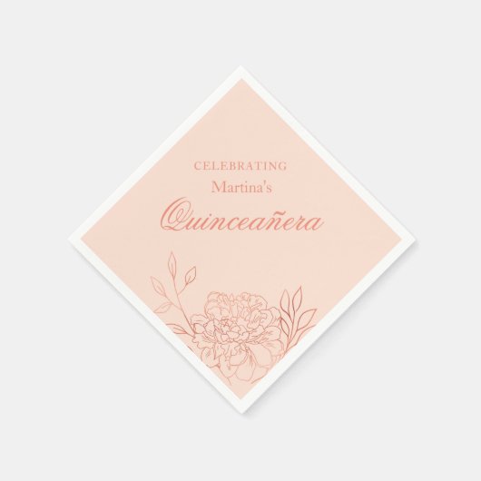 Serviette En Papier Quinceanera Rose Rose Or Fleurs 15e anniversaire