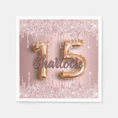 Serviette En Papier Quinceanera rose rose pâle parties scintillant nom (Devant)