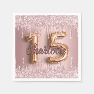 Serviette En Papier Quinceanera rose rose pâle parties scintillant nom