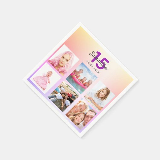 Serviette En Papier Quinceanera rose violet rose or nom (Coin)