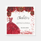 Serviette En Papier Quinceanera rouge fleurs de robe blanc (Devant)