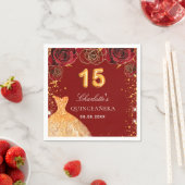 Serviette En Papier Quinceanera rouge or parties scintillant robe flor (En situation)