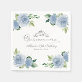 Serviette En Papier Quinceanera Silver Foil Tiara Bleu clair Floral (Devant)