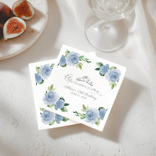 Serviette En Papier Quinceanera Silver Foil Tiara Bleu clair Floral
