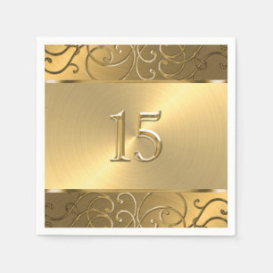 Serviette En Papier Quinceanera Toute Gold Filigree Swirl bordure