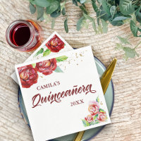 Quinceanera Vintage rouge rose or Floral personnal