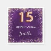 Serviette En Papier Quinceanera violet rose or pétillant nom (Devant)