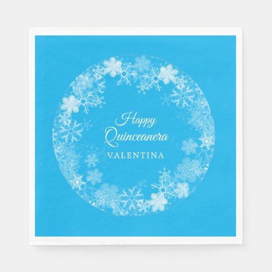 Serviette En Papier Quinceanera Winter Wonderland Snowflake Blue (Devant)