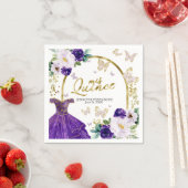 Serviette En Papier Quinze ans Papillon Violet (En situation)