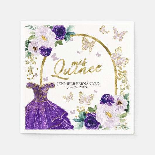 Serviette En Papier Quinze ans Papillon Violet (Devant)