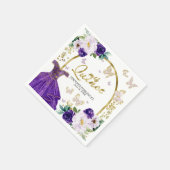 Serviette En Papier Quinze ans Papillon Violet (Coin)