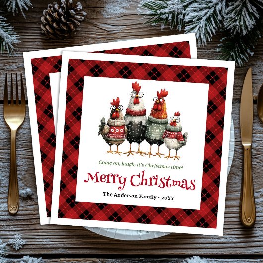 Serviette En Papier Quirky Christmas chickens napkin set custom name