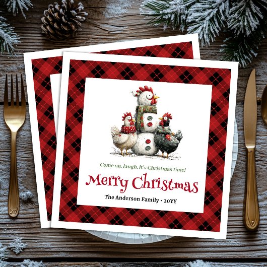 Serviette En Papier Quirky Christmas chickens napkins personalized set