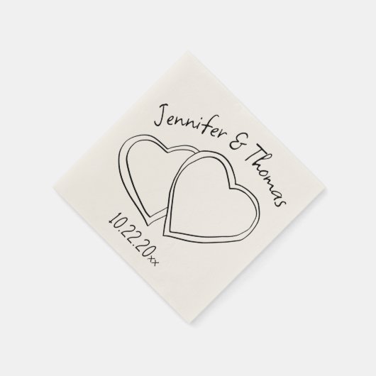 Serviette En Papier Quirky Whimsical Main tiré Doodle Hearts Mariage (Coin)