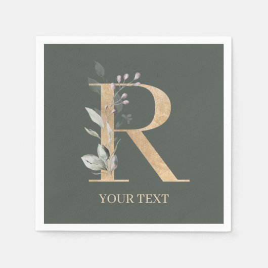Serviette En Papier R monogramme floral personnalisé (Devant)