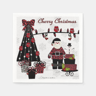 Serviette En Papier RAB Rockabilly Cherry Noël Père Noël Papier Napkin