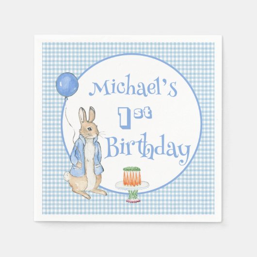 Serviette En Papier Rabbit Blue Un Premier anniversaire fête (Devant)