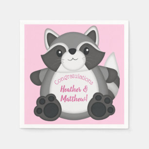 Serviette En Papier Raccoon Baby shower rose