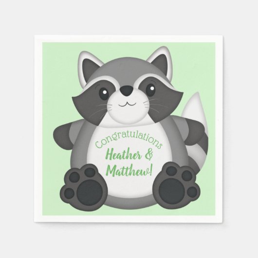 Serviette En Papier Raccoon Baby shower vert (Devant)