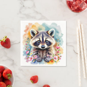Serviette En Papier Raccoon d'aquarelle florale