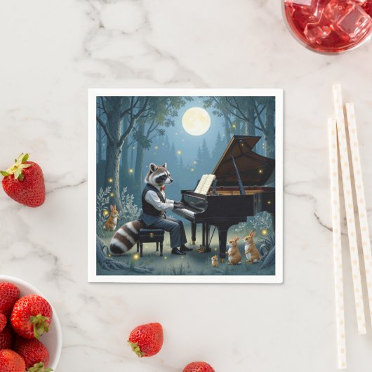 Serviette En Papier Raccoon Jouer un grand piano dans la forêt (En situation)