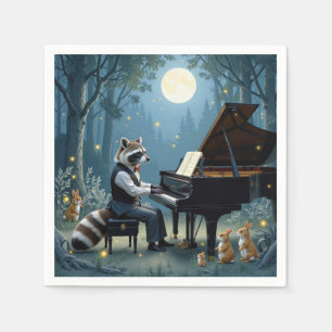 Serviette En Papier Raccoon Jouer un grand piano dans la forêt
