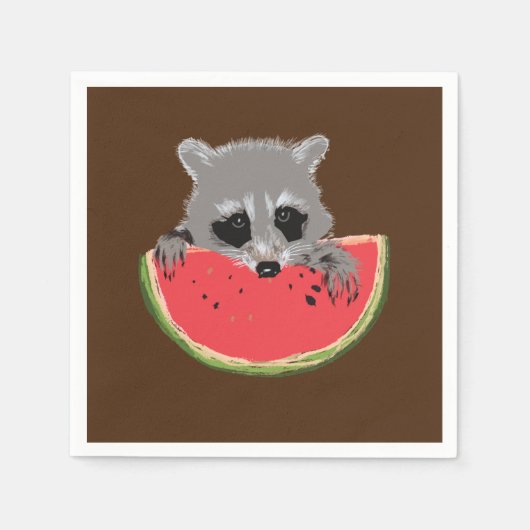 Serviette En Papier Raccoon mangeant de la pastèque (Devant)