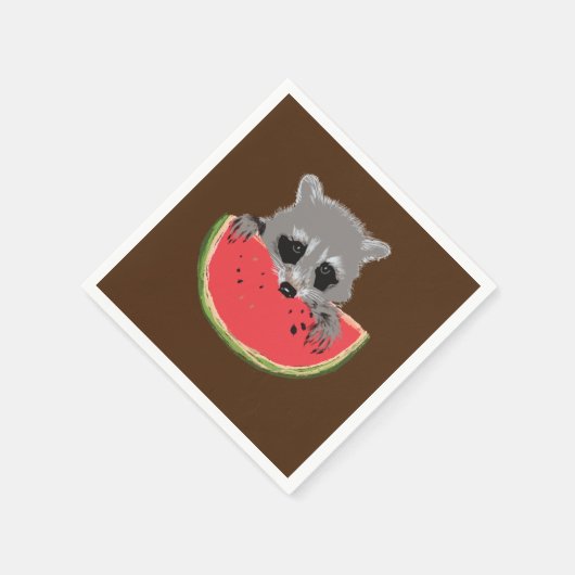 Serviette En Papier Raccoon mangeant de la pastèque (Coin)