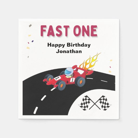 Serviette En Papier Race Car Première fête d'anniversaire (Devant)