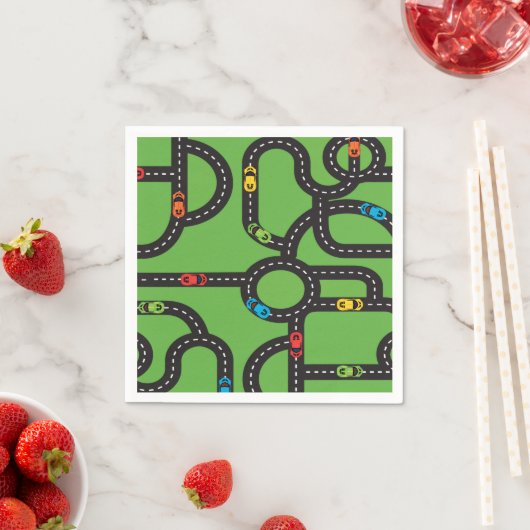 Serviette En Papier Race Track Boys 4th Birthday Green (En situation)