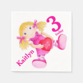 Serviette En Papier Rag doll art filles 3e Anniversaire serviettes (Devant)