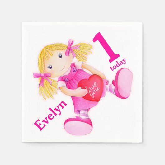 Serviette En Papier Rag poupée art filles 1er Anniversaire serviettes (Devant)