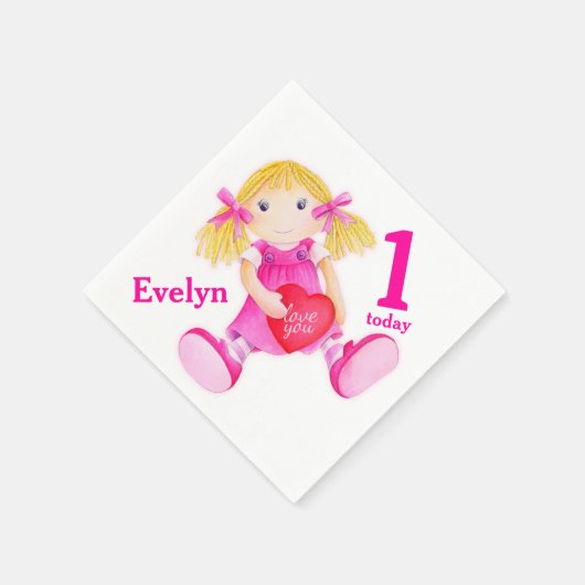 Serviette En Papier Rag poupée art filles 1er Anniversaire serviettes (Coin)