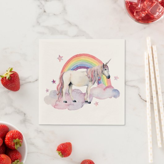 Serviette En Papier Rainbow Balloons Unicorn rose fête d'anniversaire (En situation)