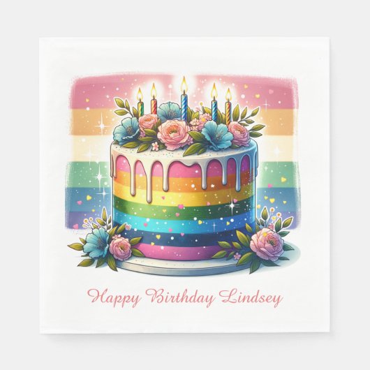 Serviette En Papier Rainbow Cake Bonne fête d'anniversaire Personnalis (Devant)