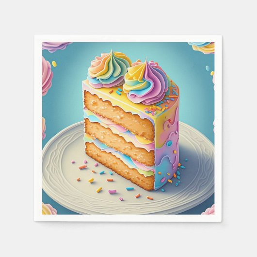 SERVIETTE EN PAPIER " RAINBOW CAKE SLICE " (Devant)
