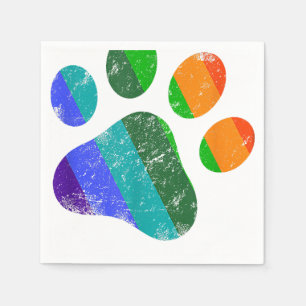 Serviette En Papier Rainbow Chien Empreinte de patte LGBT Pride Retro