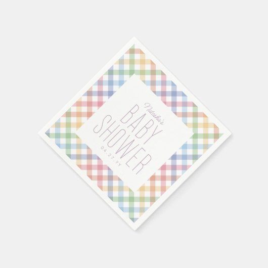 Serviette En Papier Rainbow en vichy plaid mignon baby shower pastel (Coin)