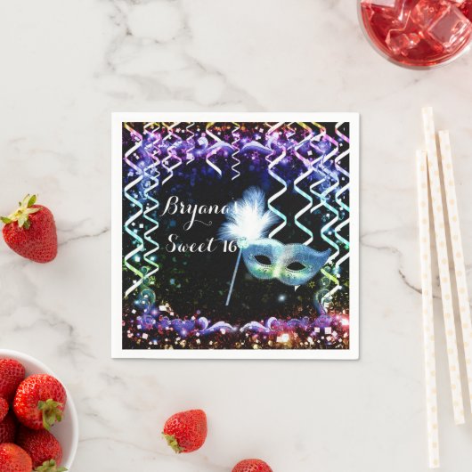 Serviette En Papier Rainbow Glow Masquerade Masque fête d'anniversaire (En situation)