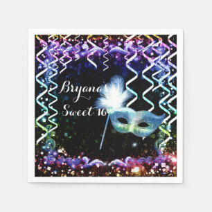 Serviette En Papier Rainbow Glow Masquerade Masque fête d'anniversaire