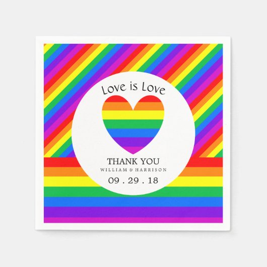 Serviette En Papier Rainbow Heart Love is Love Mariage (Devant)