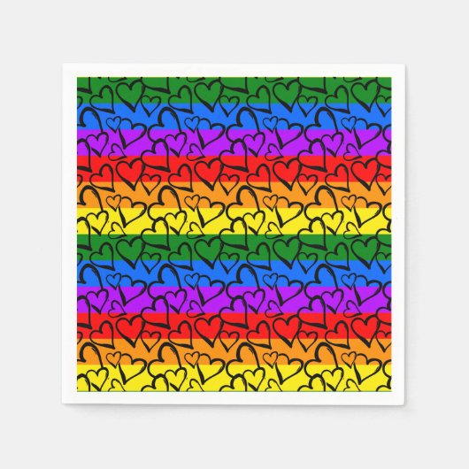 Serviette En Papier Rainbow Heart Motif (Devant)