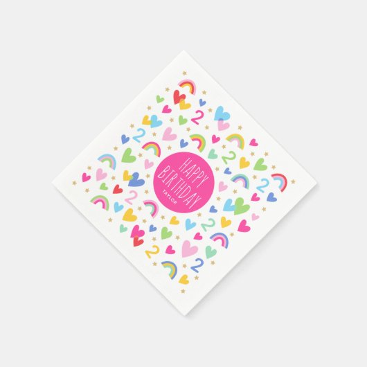 Serviette En Papier Rainbow Hearts 2e fête d'anniversaire Nom personna (Coin)