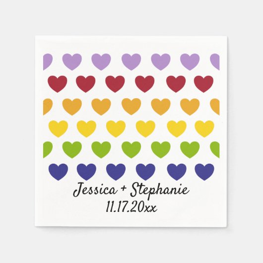 Serviette En Papier Rainbow Hearts Stripes Mariage personnalisé (Devant)