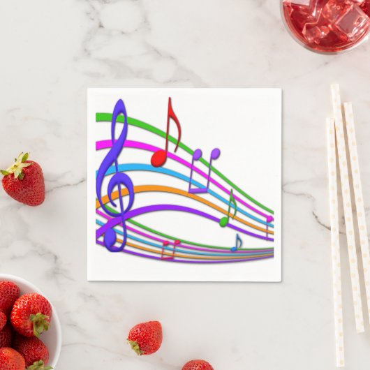Serviette En Papier Rainbow Music Notes Napkins (En situation)