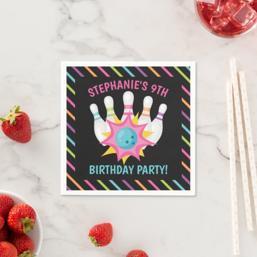 Serviette En Papier Rainbow Neon Bowling fête d'anniversaire (En situation)