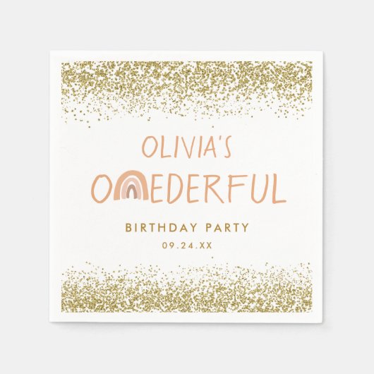 Serviette En Papier Rainbow Onederful Girl 1er anniversaire fête (Devant)