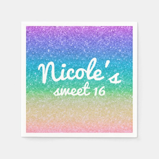 Serviette En Papier Rainbow Parties scintillant Sparkle Glam fête d'an (Devant)