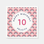 Serviette En Papier Rainbow Party Nom personnalisé Age rose bleu (Devant)