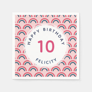 Serviette En Papier Rainbow Party Nom personnalisé Age rose bleu
